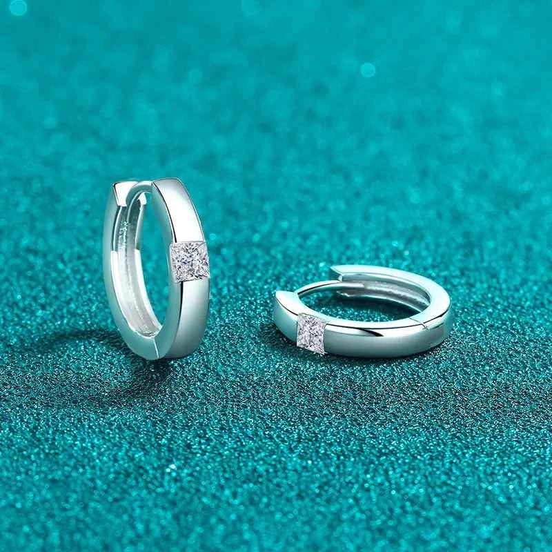 925 Sterling Silver Moissanite Huggie Earrings