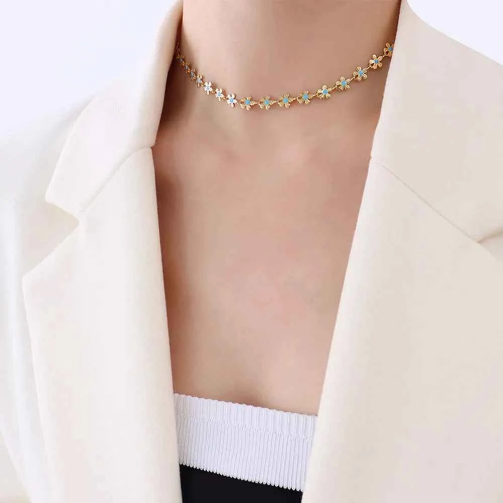 Titanium Steel Drip Oil Flower Necklace