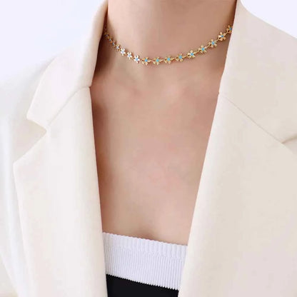 Titanium Steel Drip Oil Flower Necklace