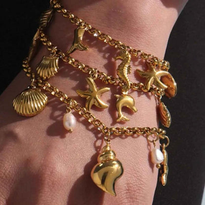 18K Gold-Plated Sea Shell Charm Bracelet