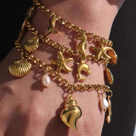 18K Gold-Plated Sea Shell Charm Bracelet