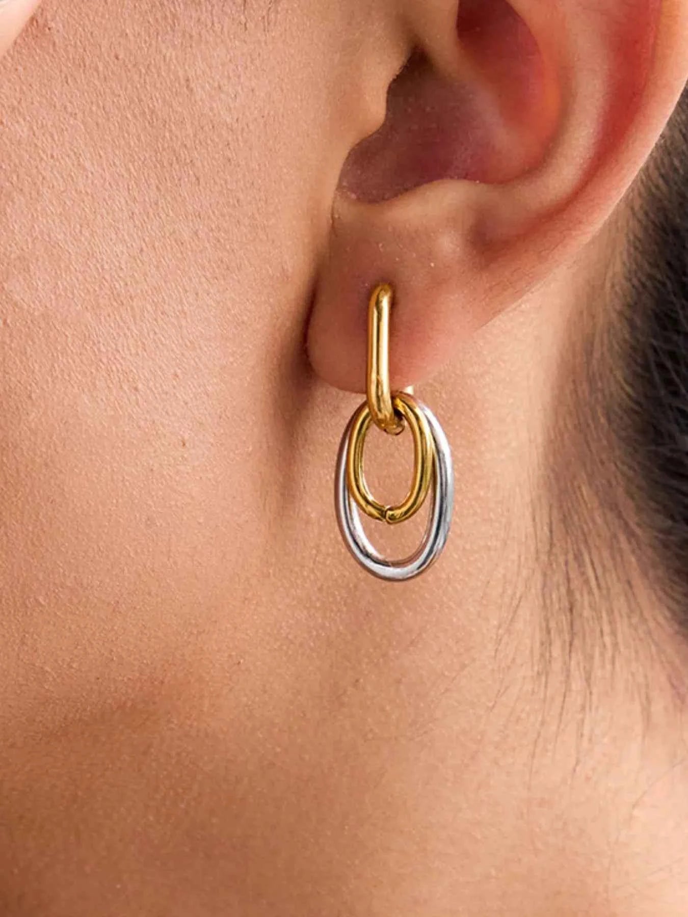 Stainless Steel Two-Tone Interlocked Hoop Earrings