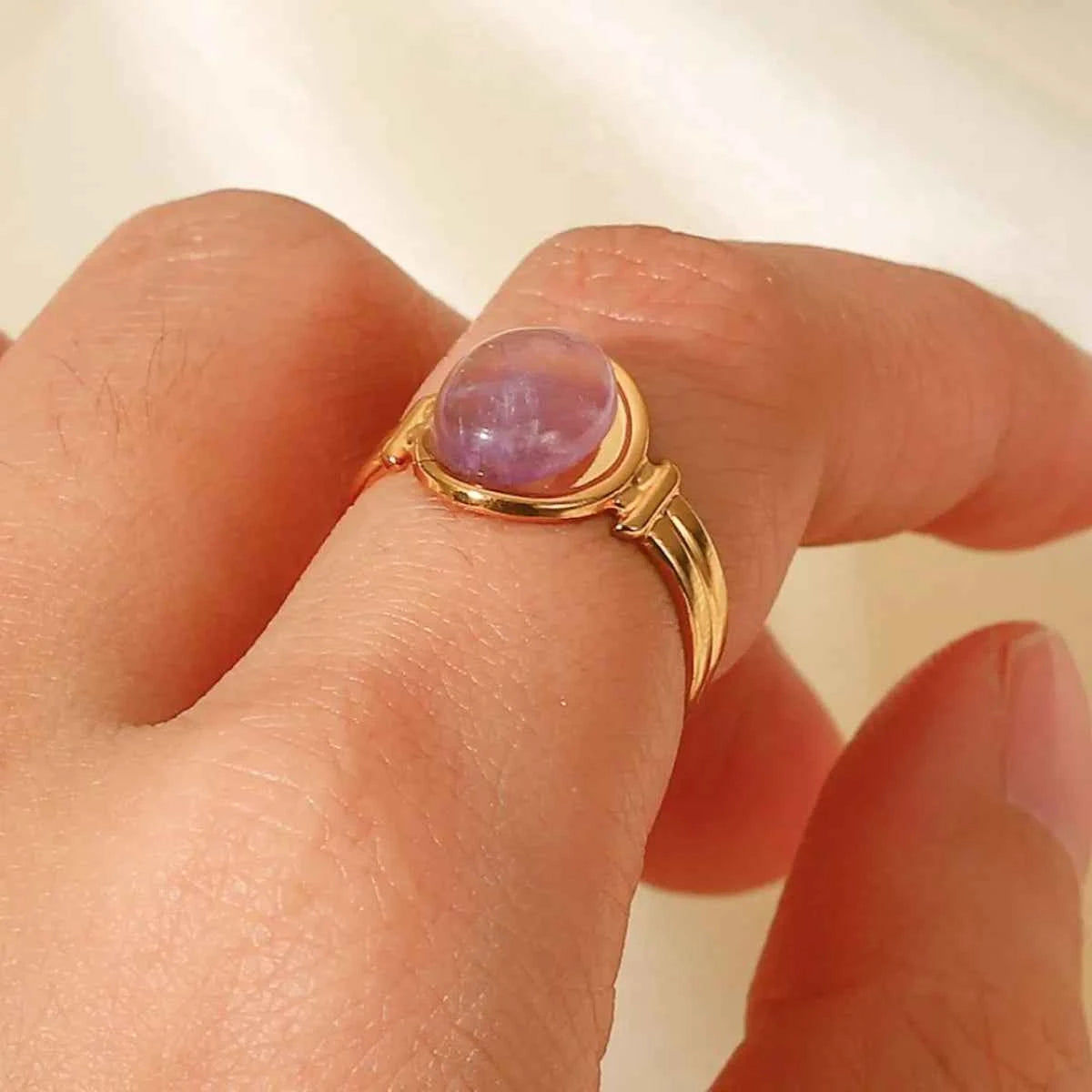 Vintage Natural Stone Gold Plated Adjustable Ring