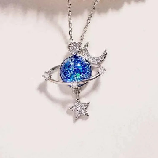 Starry Sky Inlaid Zircon Moon Star Necklace