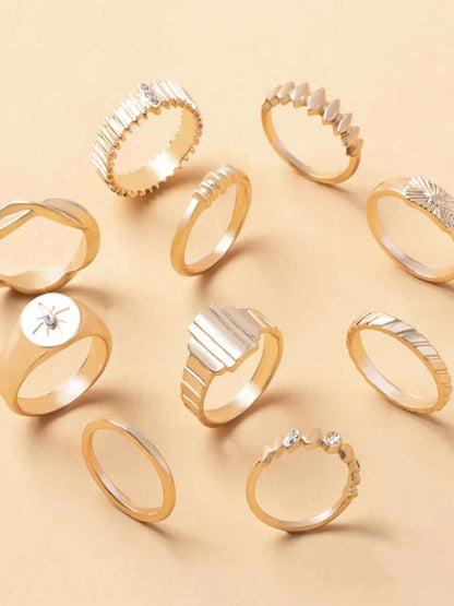 10-Piece 18K Gold-Plated Geometric Ring