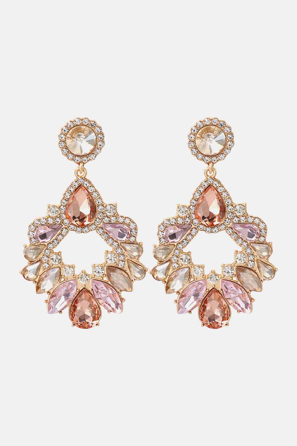 Zinc Alloy Frame Glass Stone Dangle Earrings