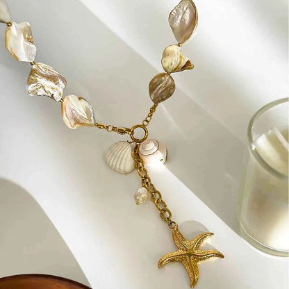 18K Gold-Plated Ocean Theme Necklace with Starfish Pendant