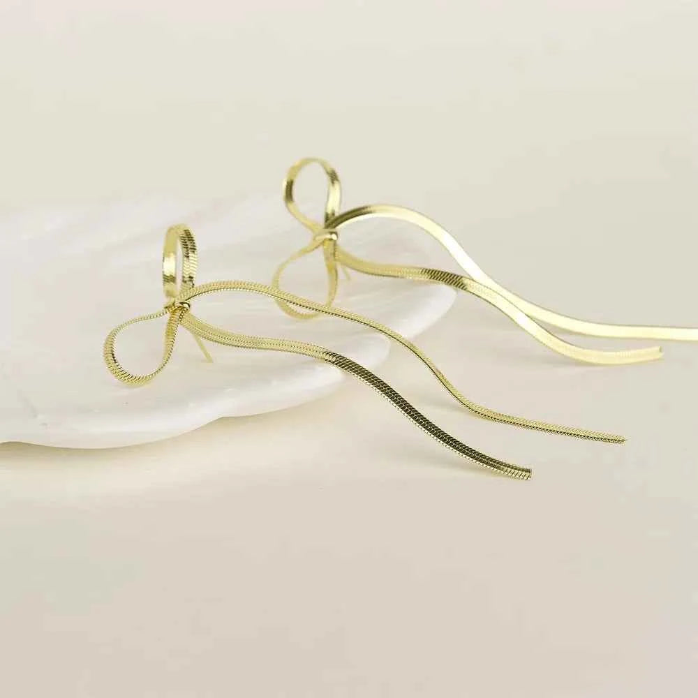 Stainless Steel Bow Bar Earrings