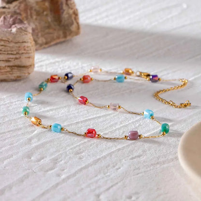 18K Gold-Plated Colorful Glass Bead Necklace