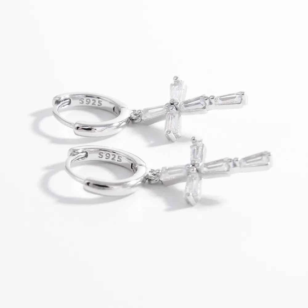 925 Sterling Silver Zircon Cross Earrings