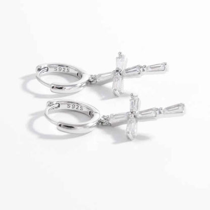 925 Sterling Silver Zircon Cross Earrings