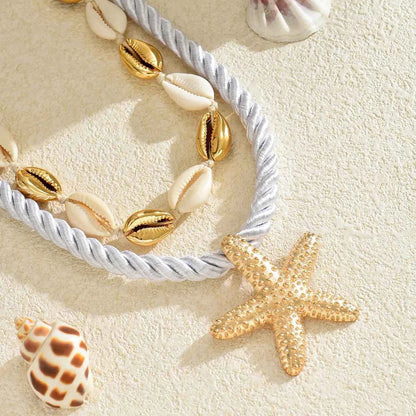 2-Piece Beaded Shell Starfish Rope Necklace