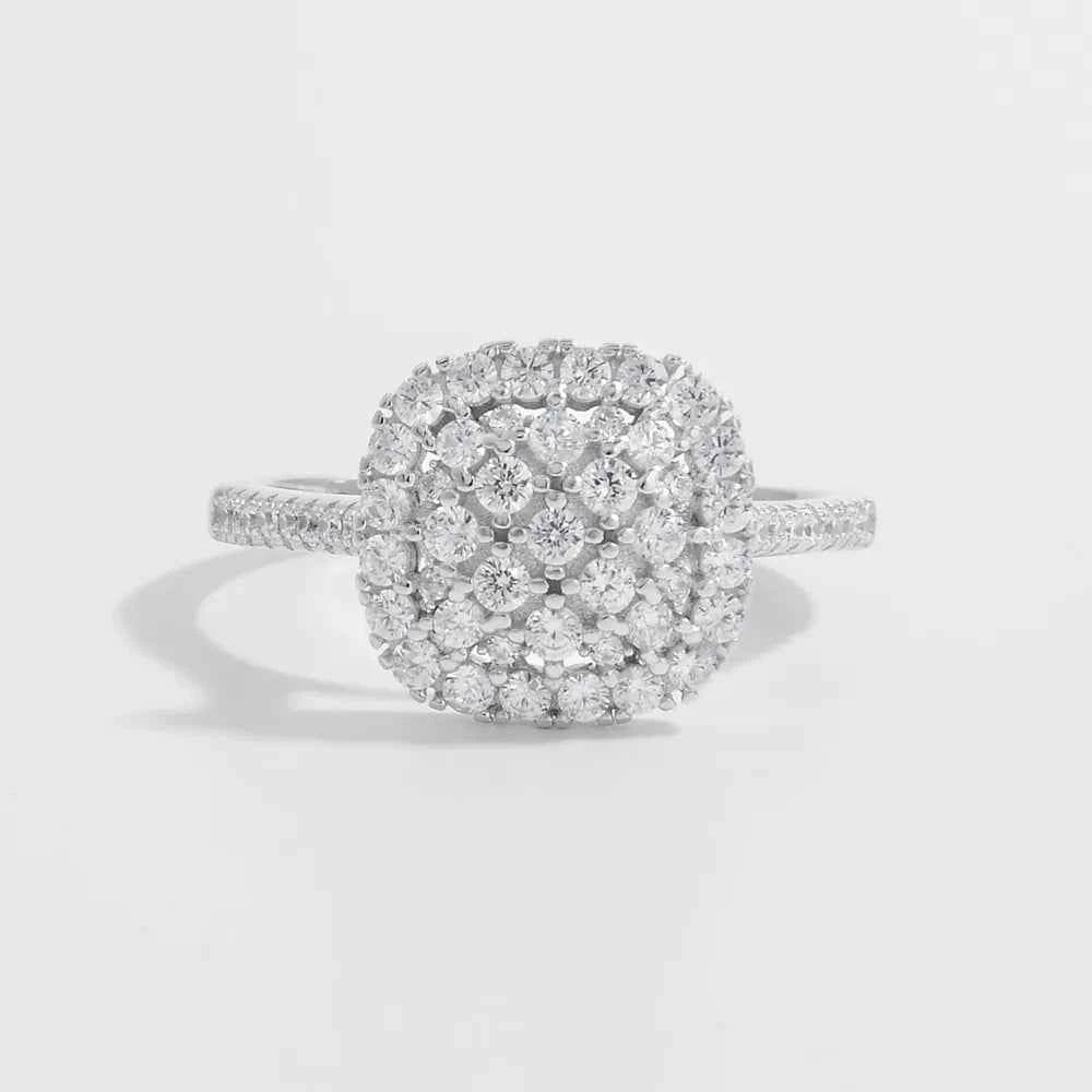 925 Sterling Silver Inlaid Zircon Square Shape Ring