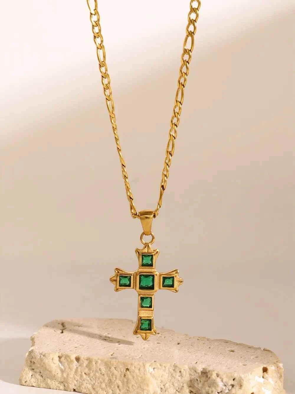 Stainless Steel Zircon Cross Pendant Necklace
