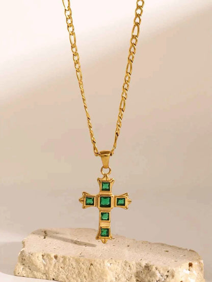 Stainless Steel Zircon Cross Pendant Necklace