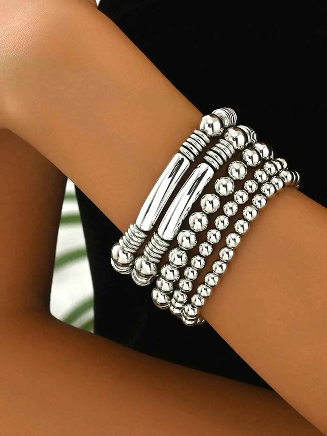5 Piece Stainless Steel Beaded Bracelet