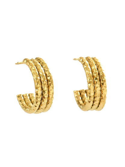 18K Gold-Plated Textured Triple Band Hoop Earrings