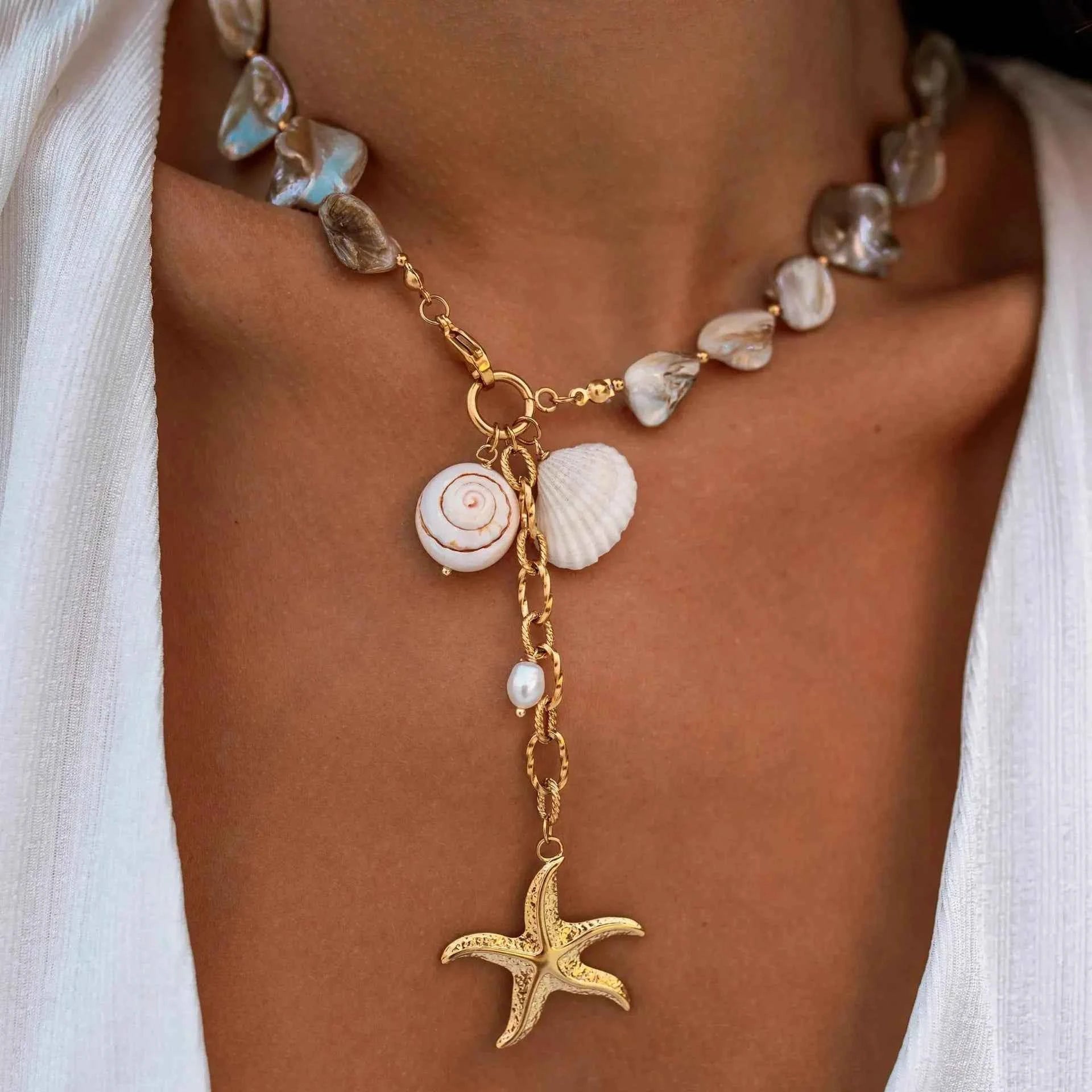 18K Gold-Plated Ocean Theme Necklace with Starfish Pendant