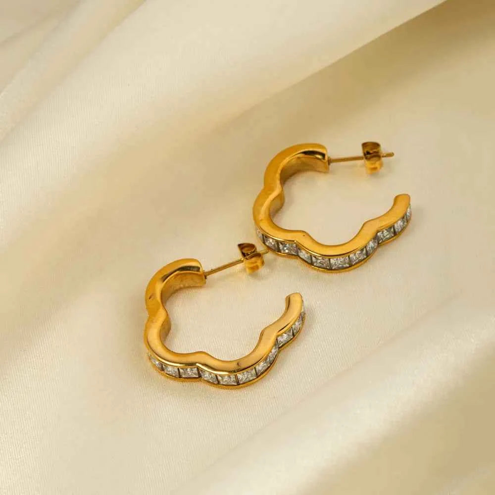 Stainless Steel Inlaid Zircon C-Hoop Earrings