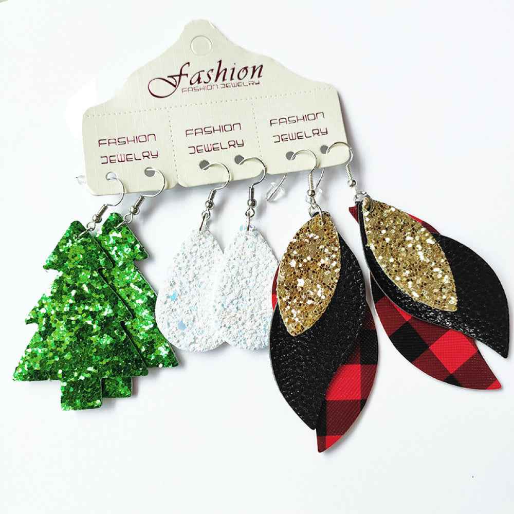 Christmas PU Earrings Set