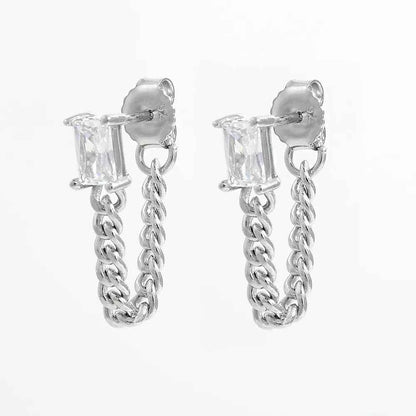 925 Sterling Silver Zircon Chain Earrings