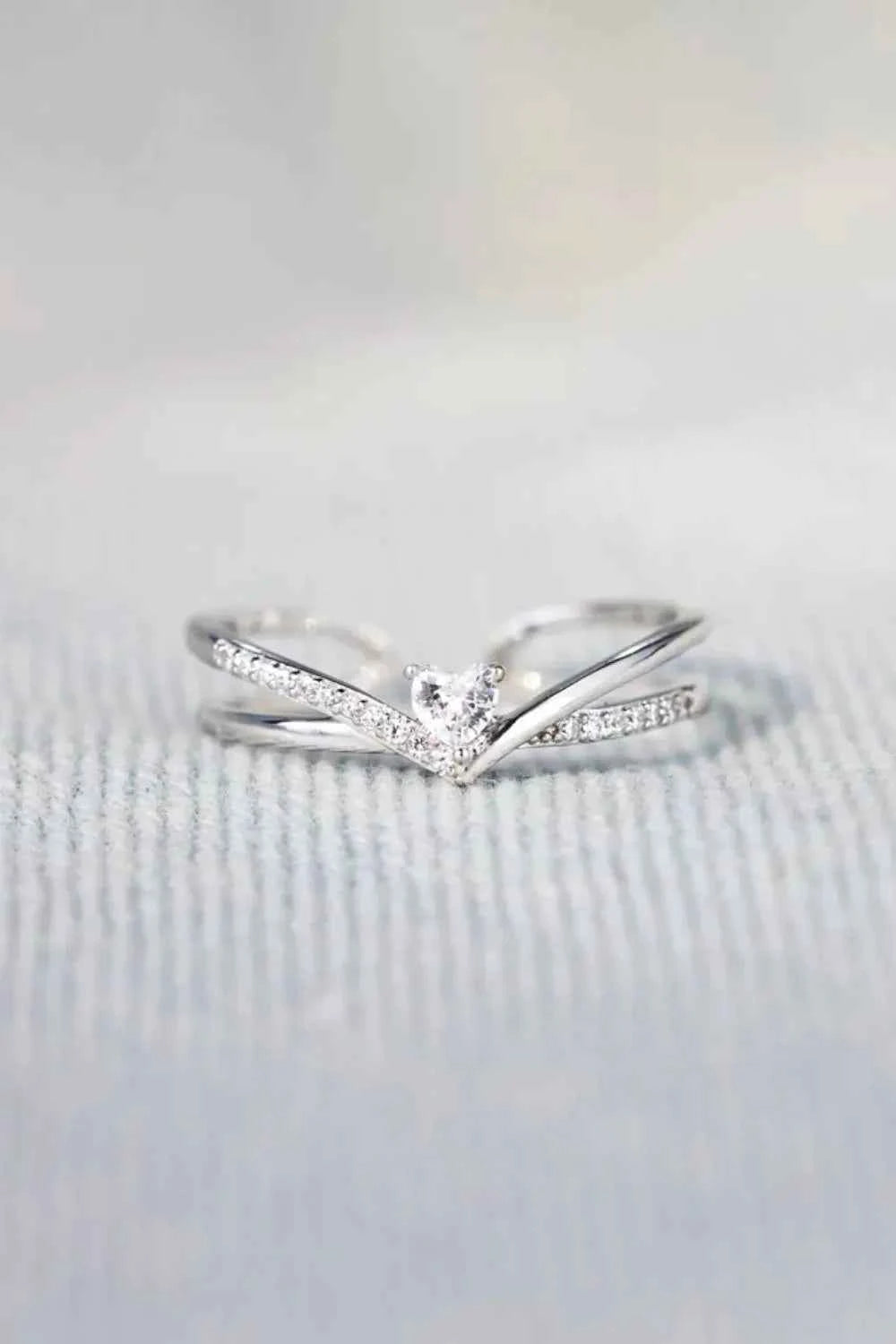 925 Sterling silver Inlaid Zircon Heart Open Ring