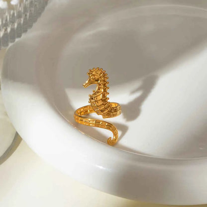 18K Gold-Plated Seahorse Wrap Adjustable Ring