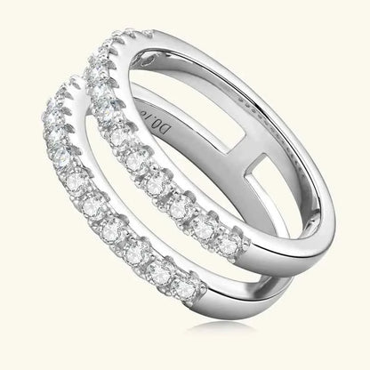925 Sterling Silver Moissanite Double Layered Ring