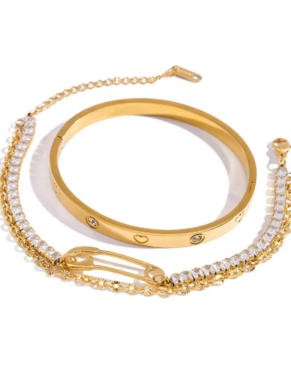2-Piece 18K Gold-Plated Inlaid Zircon Bracelet