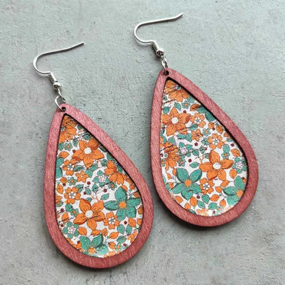 Floral Wood Teardrop Earrings