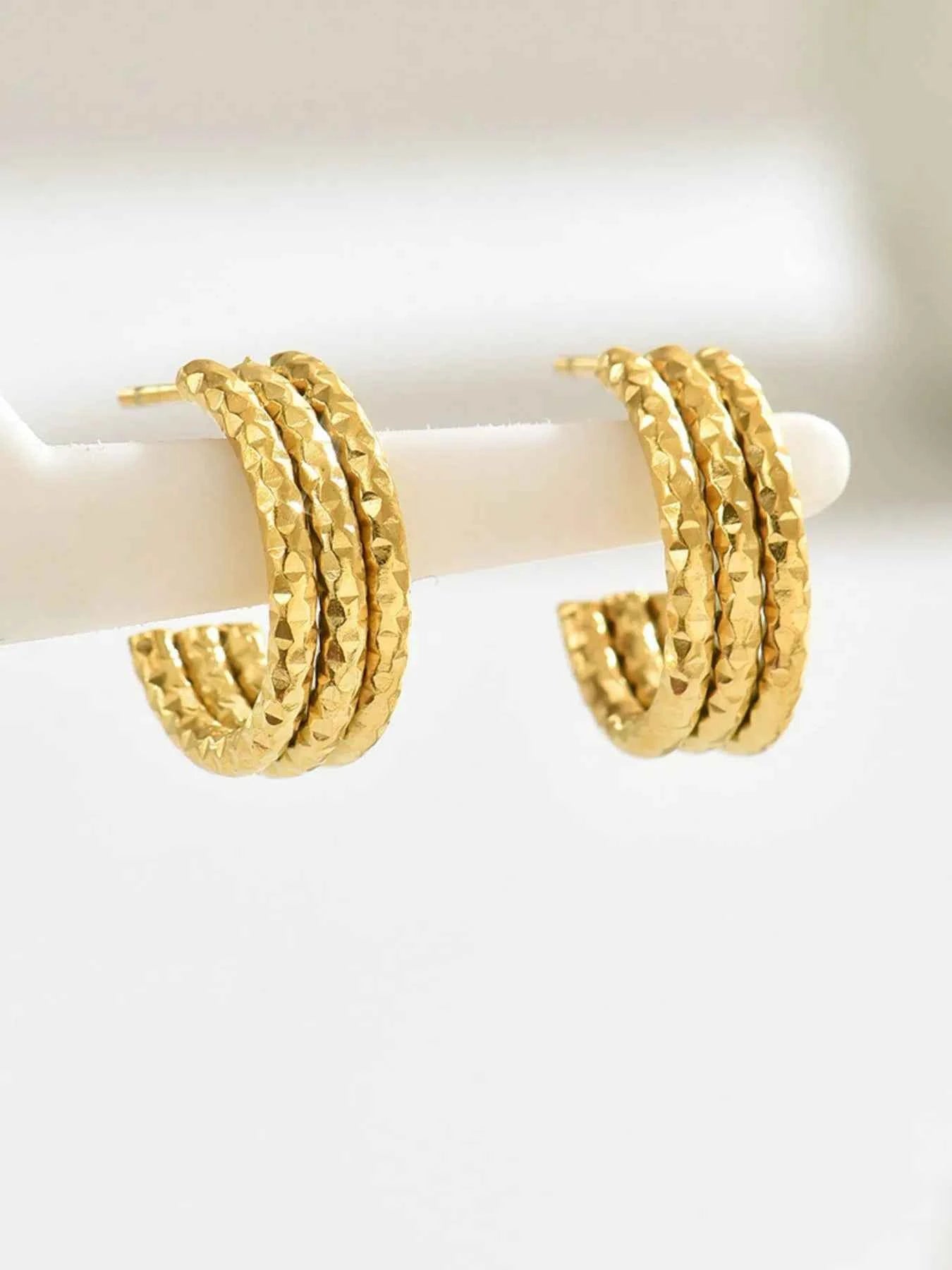 18K Gold-Plated Textured Triple Band Hoop Earrings