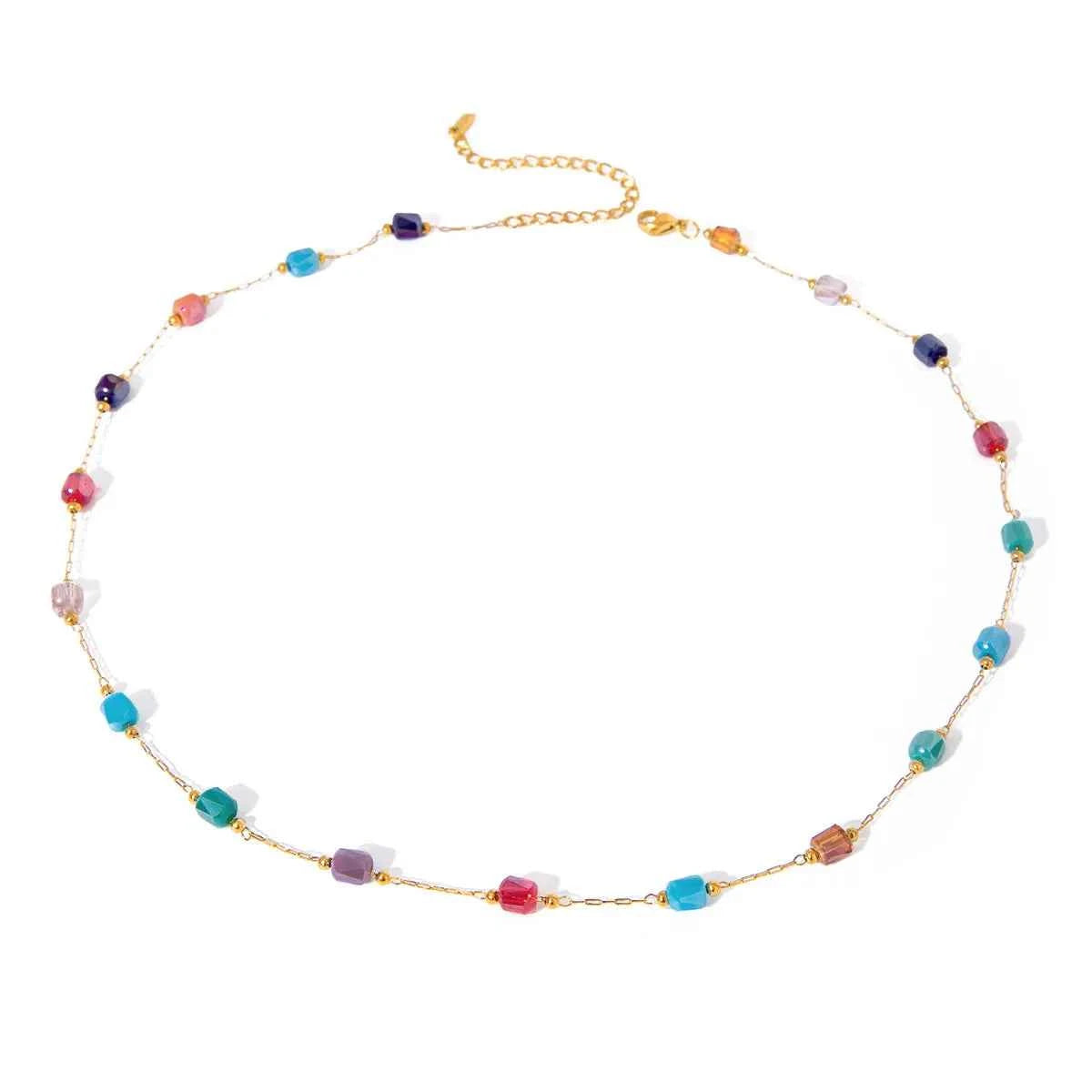 18K Gold-Plated Colorful Glass Bead Necklace