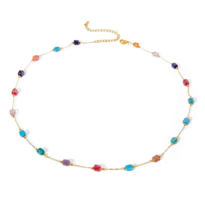 18K Gold-Plated Colorful Glass Bead Necklace