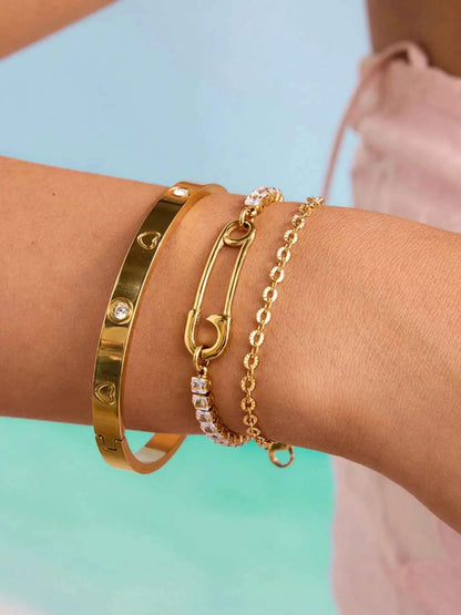 2-Piece 18K Gold-Plated Inlaid Zircon Bracelet