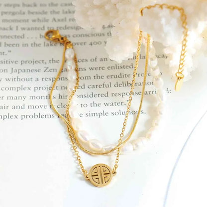 Titanium Steel Three-Layered Pearl Bracelet