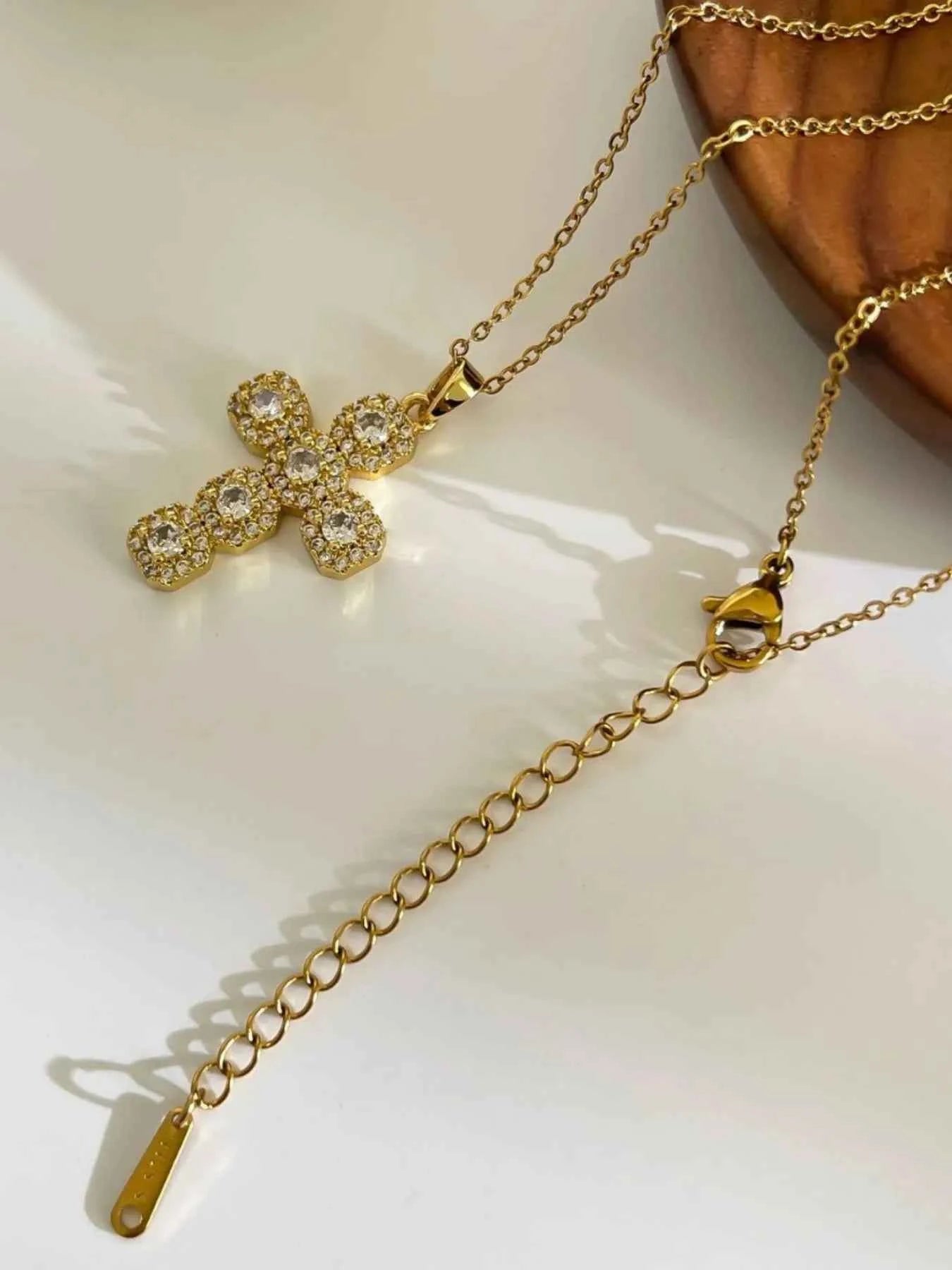 Stainless Steel Inlaid Zircon Cross Necklace