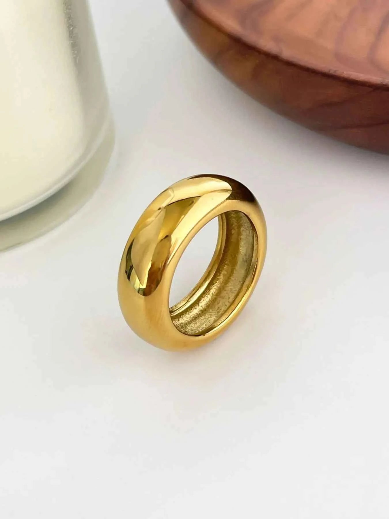 2-Piece 18K Gold-Plated Stainless Dome Band Rings