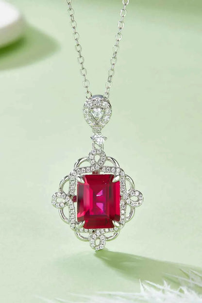 925 Sterling Silver Ruby Pendant Necklace