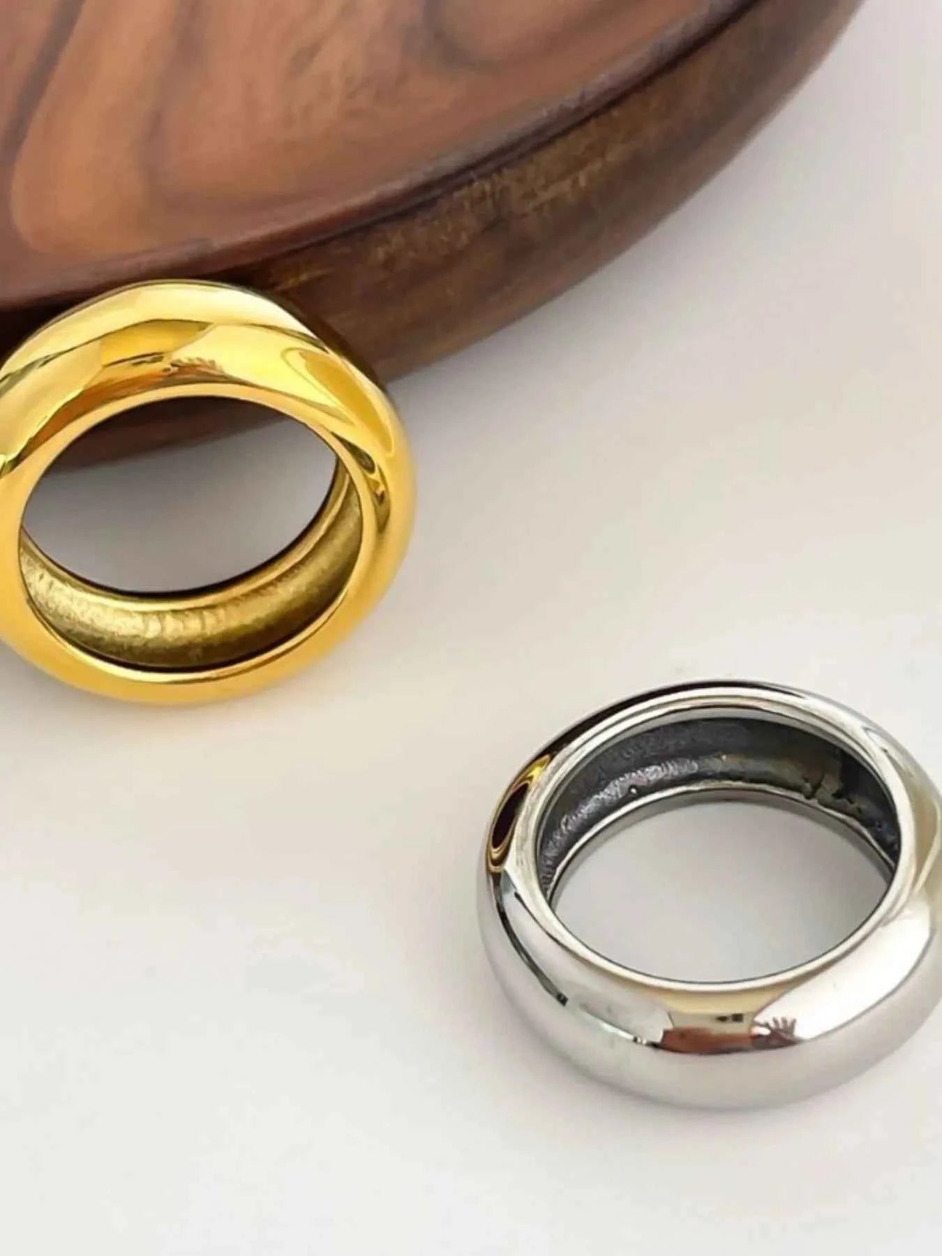 2-Piece 18K Gold-Plated Stainless Dome Band Rings