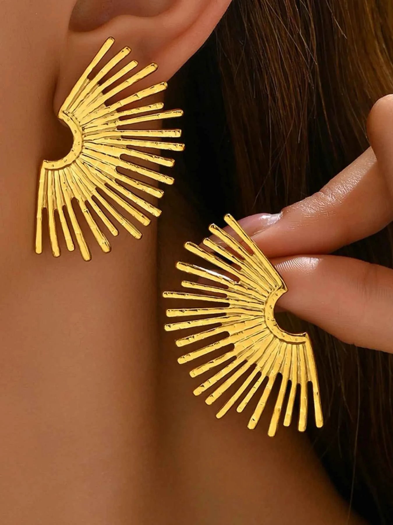 18K Gold-Plated Stainless Steel Sunburst Earrings