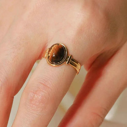 Vintage Natural Stone Gold Plated Adjustable Ring