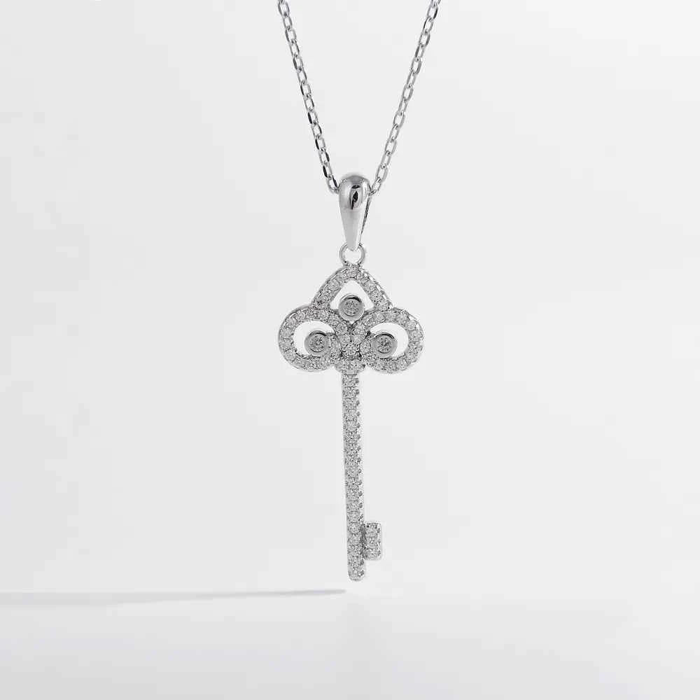 925 Sterling Silver Inlaid Zircon Key Shape Necklace
