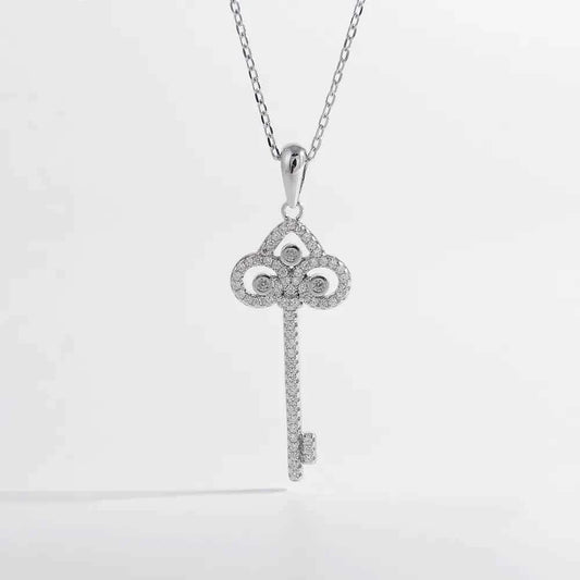 925 Sterling Silver Inlaid Zircon Key Shape Necklace