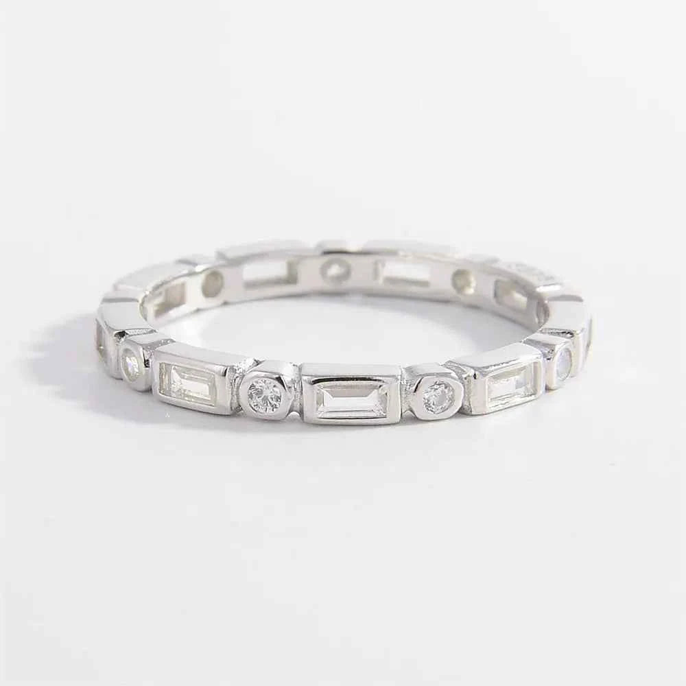 925 Sterling Silver Geometric Shape Zircon Ring