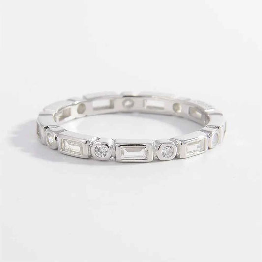 925 Sterling Silver Geometric Shape Zircon Ring