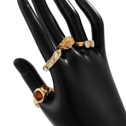 4-Piece Stainless Steel Inlaid Rhinestone Ring