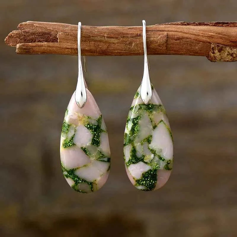 Teardrop Shape Natural Stone Dangle Earrings