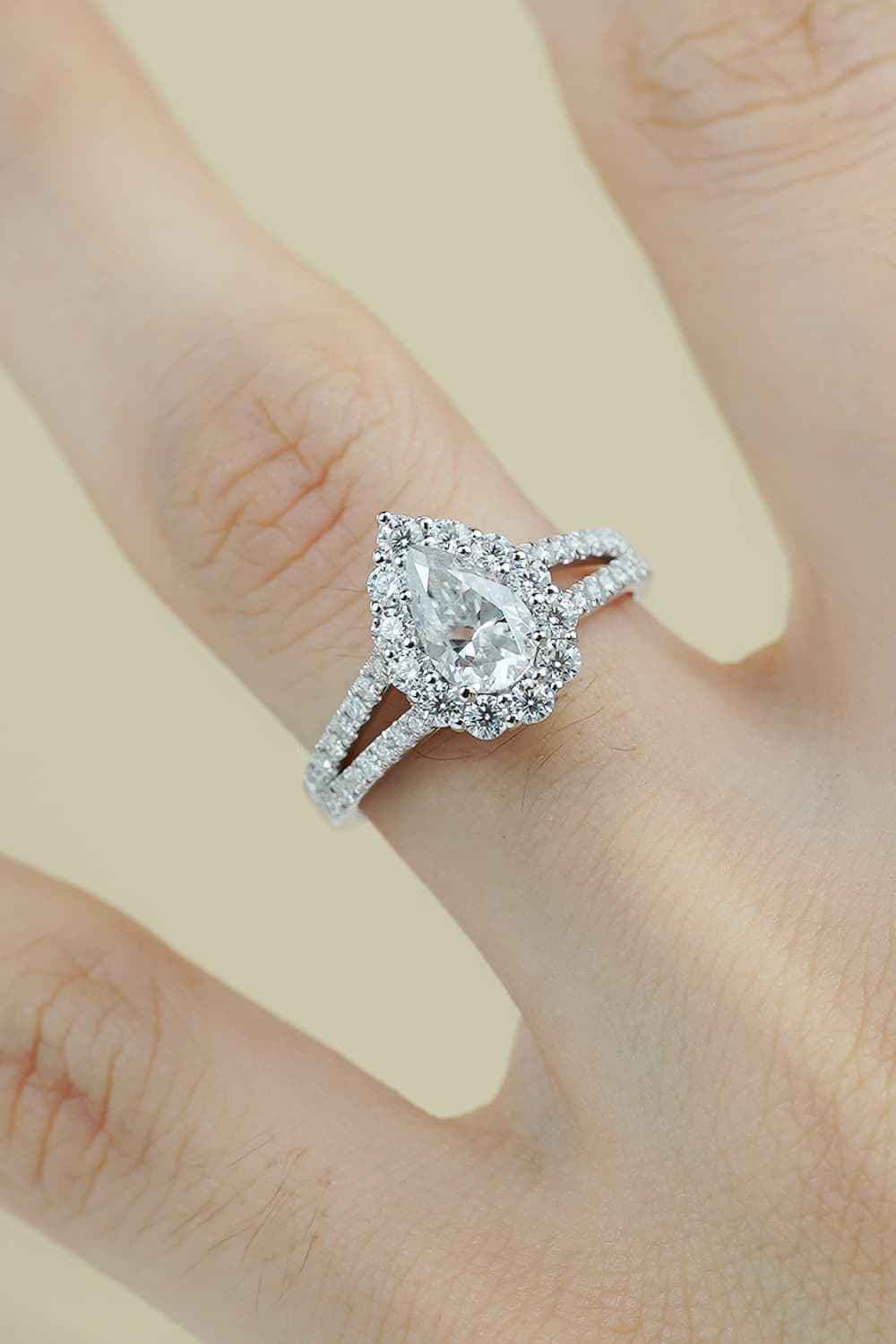 1 Carat Moissanite Teardrop Split Shank Ring