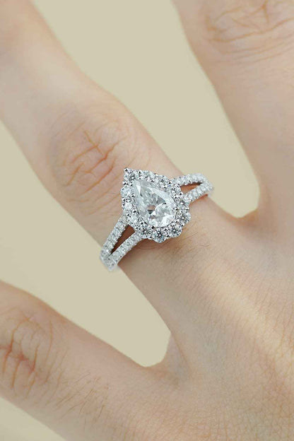 1 Carat Moissanite Teardrop Split Shank Ring