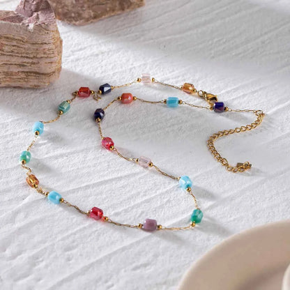 18K Gold-Plated Colorful Glass Bead Necklace